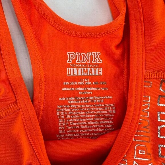 Pink by Victoria's Secret VS Ultimate Orange Gold Logo Sports Bra Women's Size L - Picture 4 of 8